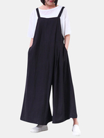 O-NEWE Casual Solid Strap Pockets Wide Leg Pants Women Jumpsuits