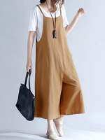 O-NEWE Casual Women Loose Solid Strap Pocket Overall Jumpsuits