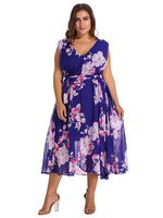 O-NEWE L-5XL Women Bohemian Flower Printed Chiffon Maxi Dress