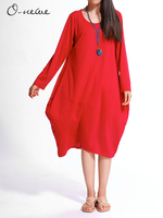 O-Newe Loose Solid Patchwork Lantern Dress For Women
