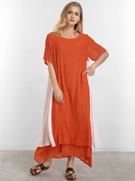 O-NEWE Patchwork Fake Two Piece Dresses