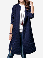 O-NEWE Plus Size Casual Elegant Women Pure Color Dots Long Sleeve Cardigan Coat
