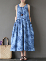 O-NEWE Sleeveless Printed Gradient Color O Neck Dresses