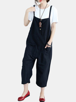 O-NEWE Strap Pocket Button Pure Color Jumpsuits For Women