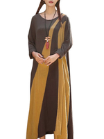 O-NEWE Vintage Plus Size Contrast Color Patchwork Maxi Dress For Women