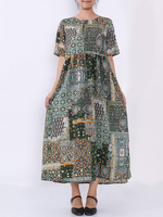O-NEWE Vintage Printed Half Sleeve Long Maxi Dress For Women