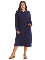 O-NEWE Vintage Pure Color Button Long Sleeve Jacquard Dress For Women