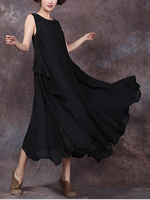 O-NEWE Vintage Solid Sleeveless Irregular Maxi Dress For Women