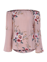 Off-shoulder Floral Print Long Horn Sleeve Blouse For Women