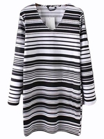 OL Cross Stripe Loose Long Sleeve Women Casual Fashion Mini Dress