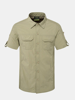 Outdoor Sport Thin Summer Breathable Quickly Dry Short Sleeve Cargo Dress Shirts for Men