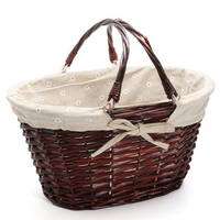 Oval Wicker Baskets Hamper Storage Picnic Shopping Storage Containerst With Handles