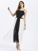 Party Strap Backless Pleated Patchwork Sexy Women Chiffon Dress