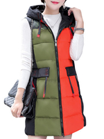Patchwork Detachable Hooded Thick Sleeveless Down Jacket