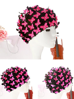 Patchwork Double Butterfly Pearl Handmade Adult Waterproof Swimming Cap For Women