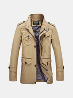 Plus Size Business Casual Thin Multi Pockets Solid Color Epaulets Jacket for Men