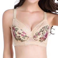 Plus Size C-F Sexy Lace Floral Printing Adjustable Underwire Push Up Bras