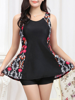 Plus Size Flower Printed U Shape Back Elastic Wireless Swimming Dress For Women
