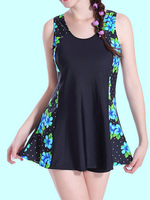 Plus Size Flower Printing U Shape Back Elastic Wireless Swimming Dress