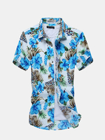 Plus Size Mens Summer Floral Pattern Printing Turndown Collar Short Sleeved Cotton Beach Shirts