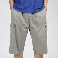 Plus Size Multi-pocket Solid Color Loose Fit Casual Cotton Cargo Shorts for Men