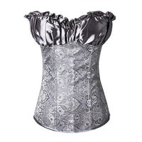 Plus Size Sexy Frill Shirred Embroidered Corset Side Zip Satin Overbust Corselet For Women
