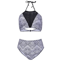 Plus Size Sexy High Neck Halter Bikini Sets Printing Swimsuit For Women