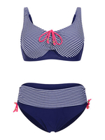 Plus Size Sexy Striped Bowknot Agraffe Elastic Underwire Bra Bikini Sets