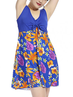 Plus Size Sexy V Neck One Piece Swimwear Printing Dress Swimsuit For Women