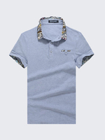 Plus Size Solid Color T-shirts Floral Cuff Turndown Collar Short Sleeved Cotton Polo Shirts For Mens