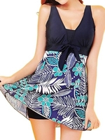 Plus Size Women Sexy Floral Printing One Piece Bikini Bowknot Dress Swimsuit Swimwear