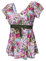 Plus Size Women Sexy Floral Two Piece Swimwear Short Sleeve Wireless Swimsuit