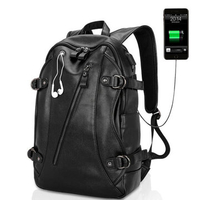 PU Leather Backpack Casual Travel Waterproof External USB Charge Laptop Bag For Men