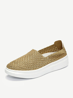 Pure Color Breathable Slip On Flat Casual Elastic Sport Shoes