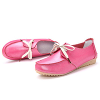 Pure Color Lace Up Leather Flat Casual Loafers For Women
