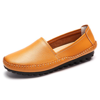 Pure Color Leather Soft Comfortable Slip On Stitching Flat Loafers