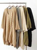 Pure Color Long Sleeve Hollow Loose Knitted Sweater For Women