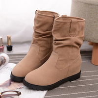Pure Color Mid Calf Suede Slip On Casual Cotton Boots