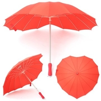 Red Heart Shaped Umbrella Bride Flower Girls Pongee Fiber Parasol Wedding Party Sun Umbrella