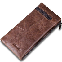 Retro Business Long Wallet 10 Card Holders Genuine Leather Phone Bag Coin Bag For Men
