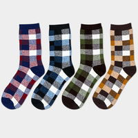 Retro Casual Plaid Spell Color Plaid Soft Cotton Casual Tube Socks For Men
