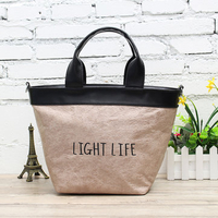 Retro Kraft Paper PU Leather Bucket Handbag Shoulder Bag Crossbody Bag For Women