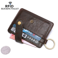 RFID Antimagnetic 4 Card Slots Card Holder Genuine Leather Wallet Coin Bag For Men