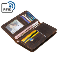RFID Antimagnetic 8 Card Slots Phone Bag Genuine Leather Long Wallet For Men