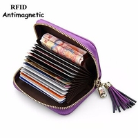 RFID Antimagnetic Genuine Leather Cowhide 13 card slots Tassel Card Holder For Women Men