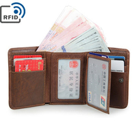 RFID Antimagnetic Genuine Leather Wallet 9 Card Holders Vintage Coin Bag For Men