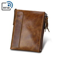 RFID Antimagnetic Genuine Leather Wallet Vintage 7 Card Holders Coin Bag For Men