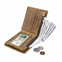 RFID Genuine Leather Wallet First Layer Leather Vintage Coin Bag For Men