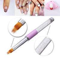 Rhinestone Acrylic Handle Nail Art Pen Flat Nylon Hair Liner Brush Manicure Tools
