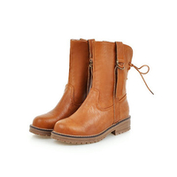 Round Toe Lace Up Zipper Mujer Solid Color Fur Lining Female Boots For Women